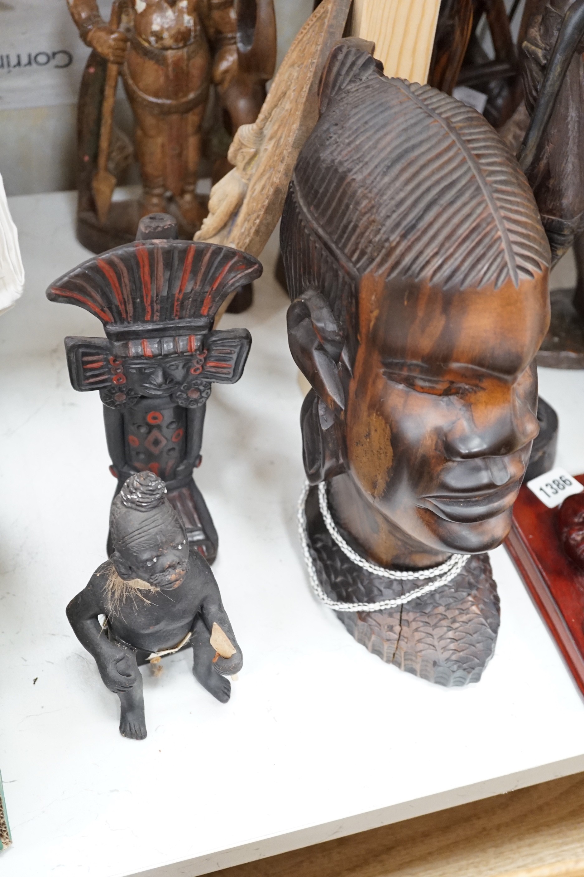 A group of Chinese Asian and African hardwood carvings (a quantity)